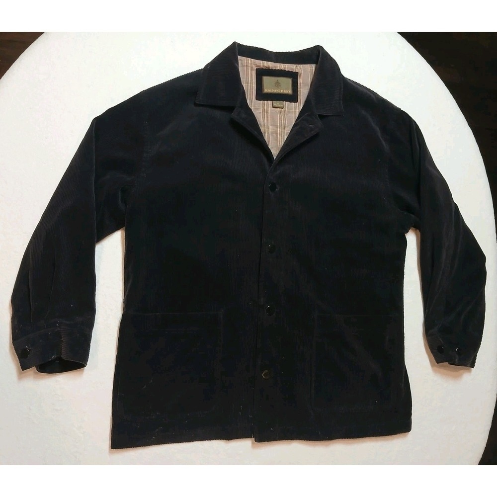 VTG Rainforest Black Corduroy Chore Jacket Mens XL Plaid Lined Barn Coat